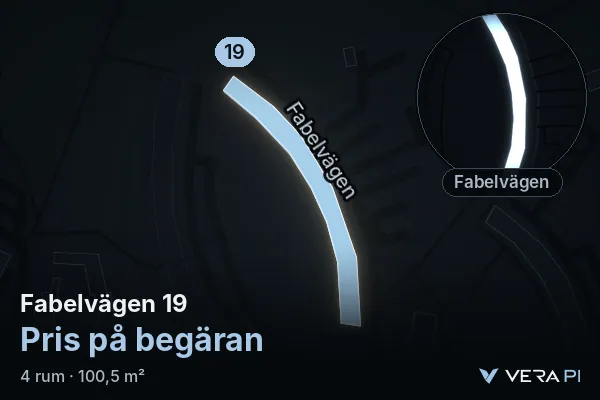 VERA PI's image of Fabelvägen 19: the building in 3D, lit in blue, and the map around it