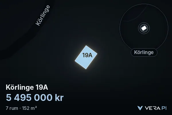 VERA PI's image of Körlinge 19A: the building in 3D, lit in blue, and the map around it