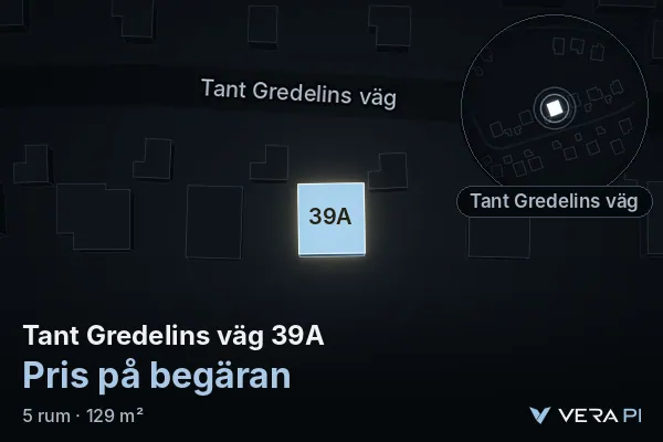 VERA PI's image of Tant Gredelins väg 39A: the building in 3D, lit in blue, and the map around it