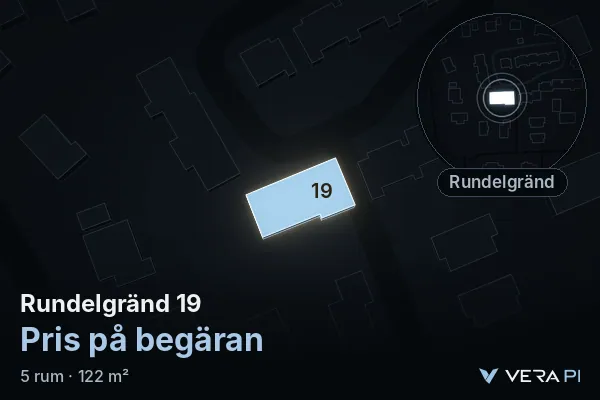 VERA PI's image of Rundelgränd 19: the building in 3D, lit in blue, and the map around it