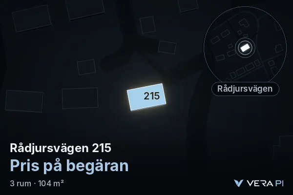 VERA PI's image of Rådjursvägen 215: the building in 3D, lit in blue, and the map around it