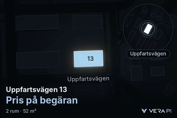 VERA PI's image of Uppfartsvägen 13: the building in 3D, lit in blue, and the map around it