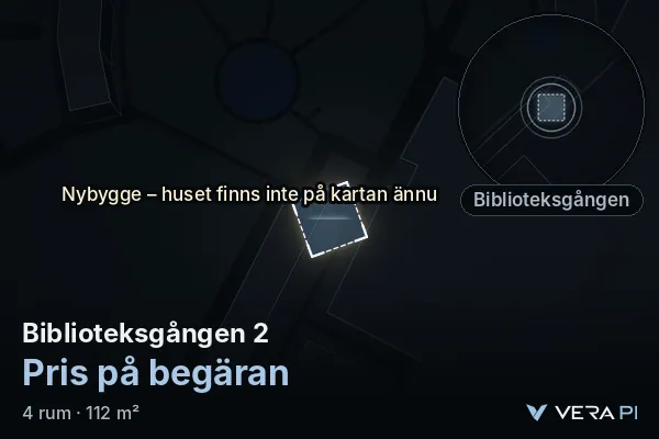 VERA PI's image of Biblioteksgången 2: the building in 3D, lit in blue, and the map around it
