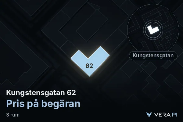 VERA PI's image of Kungstensgatan 62: the building in 3D, lit in blue, and the map around it
