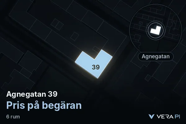 VERA PI's image of Agnegatan 39: the building in 3D, lit in blue, and the map around it