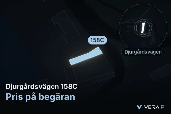 VERA PI's image of Djurgårdsvägen 158C: the building in 3D, lit in blue, and the map around it