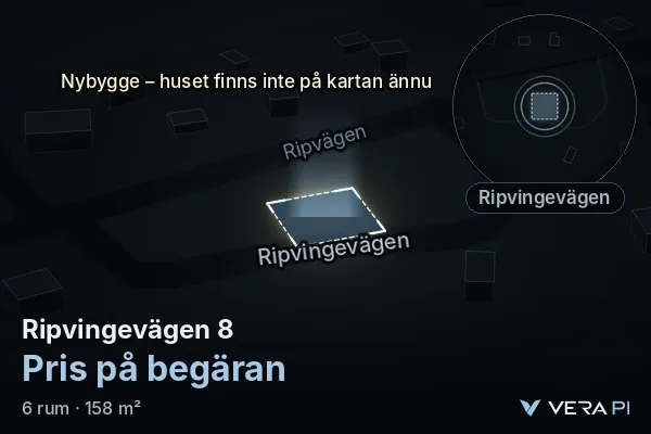 VERA PI's image of Ripvingevägen 8: the building in 3D, lit in blue, and the map around it
