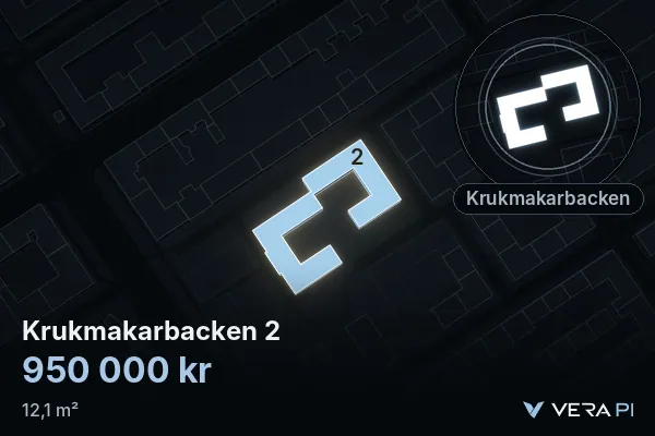 VERA PI:s bild av Krukmakarbacken 2: huset i 3D, upplyst i blått, och kartan runt omkring