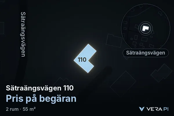 VERA PI's image of Sätraängsvägen 110: the building in 3D, lit in blue, and the map around it