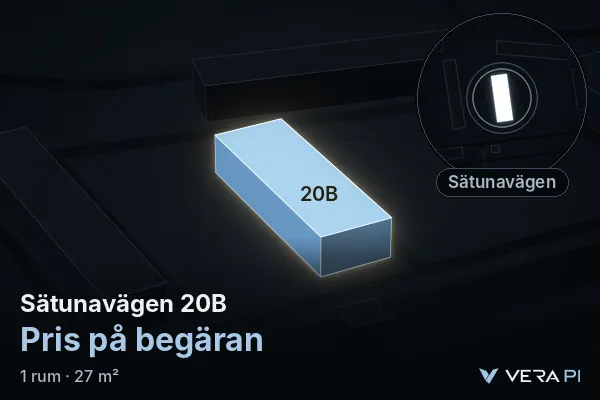 VERA PI's image of Sätunavägen 20B: the building in 3D, lit in blue, and the map around it