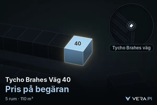 VERA PI's image of Tycho Brahes Väg 40: the building in 3D, lit in blue, and the map around it