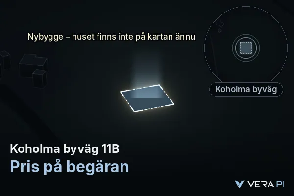 VERA PI's image of Koholma byväg 11B: the building in 3D, lit in blue, and the map around it