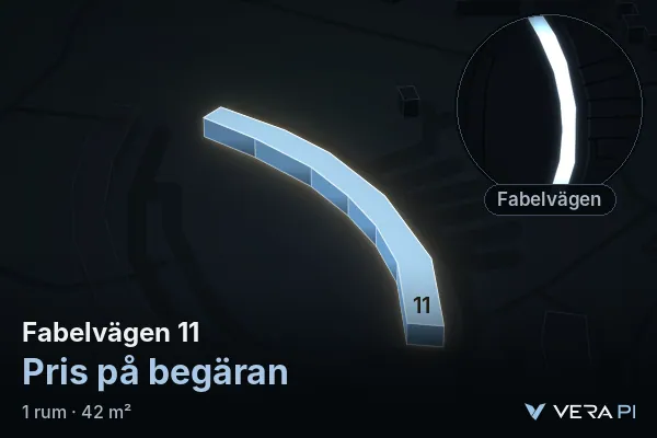 VERA PI's image of Fabelvägen 11: the building in 3D, lit in blue, and the map around it