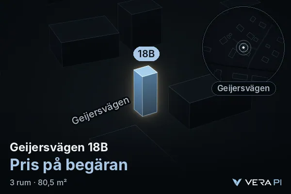 VERA PI's image of Geijersvägen 18B: the building in 3D, lit in blue, and the map around it