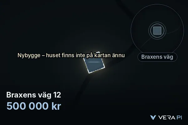 VERA PI's image of Braxens väg 12: the building in 3D, lit in blue, and the map around it