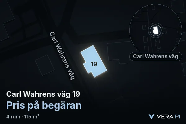 VERA PI's image of Carl Wahrens väg 19: the building in 3D, lit in blue, and the map around it