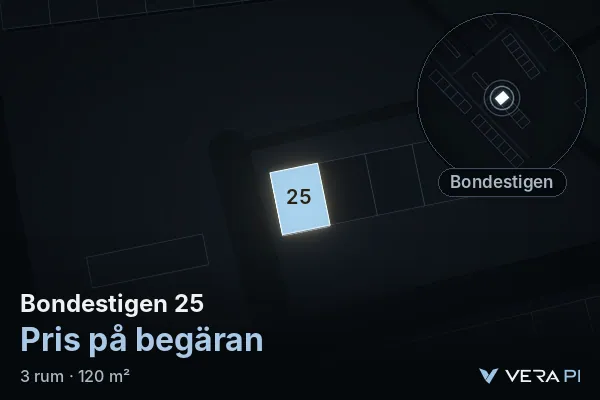 VERA PI's image of Bondestigen 25: the building in 3D, lit in blue, and the map around it
