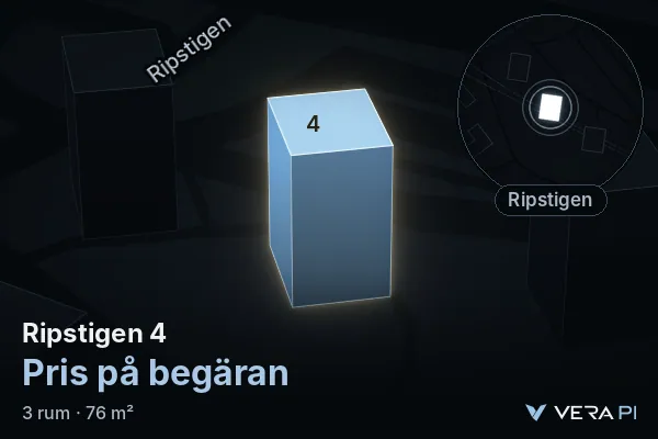 VERA PI's image of Ripstigen 4: the building in 3D, lit in blue, and the map around it