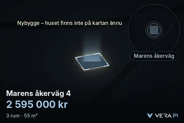 VERA PI's image of Marens åkerväg 4: the building in 3D, lit in blue, and the map around it