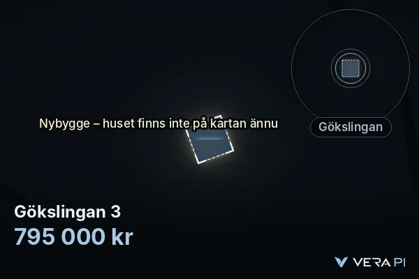 VERA PI:s bild av Gökslingan 3: huset i 3D, upplyst i blått, och kartan runt omkring