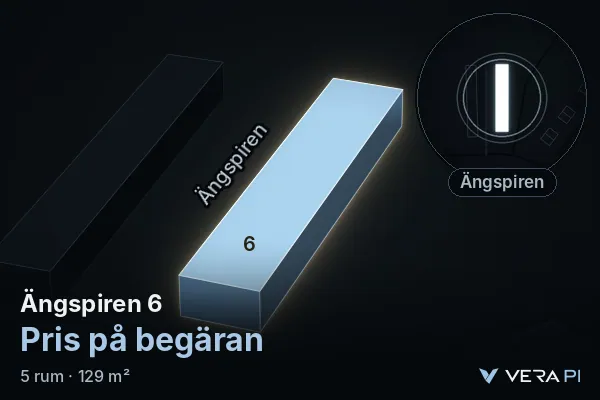 VERA PI's image of Ängspiren 6: the building in 3D, lit in blue, and the map around it