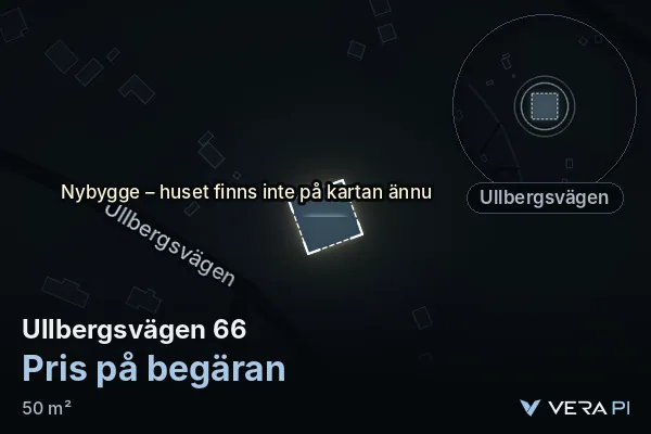 VERA PI's image of Ullbergsvägen 66: the building in 3D, lit in blue, and the map around it