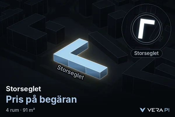 VERA PI:s bild av Storseglet: huset i 3D, upplyst i blått, och kartan runt omkring