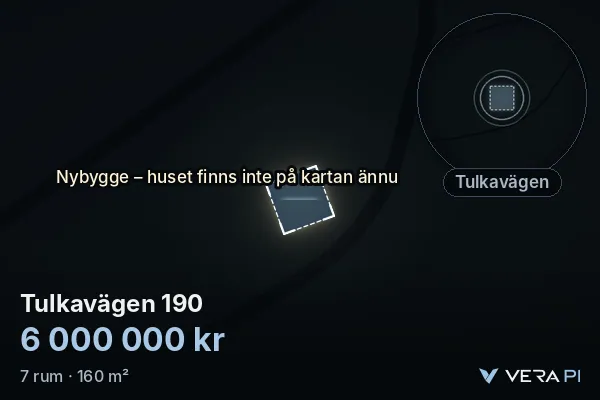 VERA PI's image of Tulkavägen 190: the building in 3D, lit in blue, and the map around it