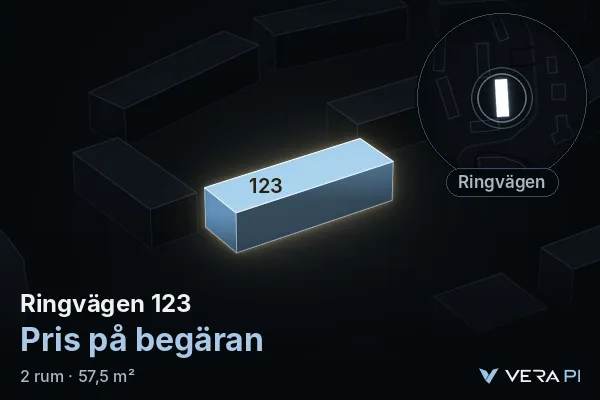 VERA PI's image of Ringvägen 123: the building in 3D, lit in blue, and the map around it