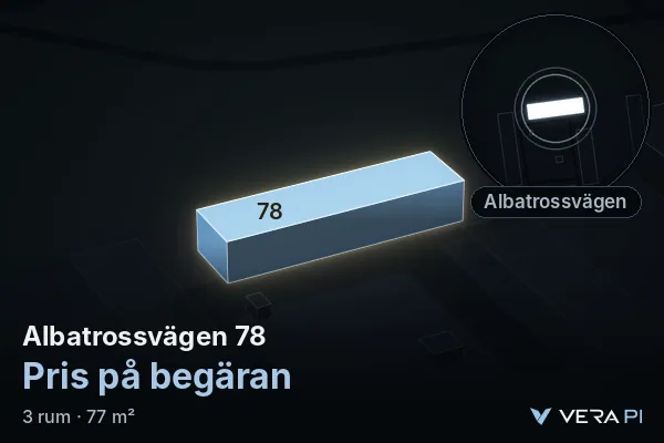 VERA PI's image of Albatrossvägen 78: the building in 3D, lit in blue, and the map around it