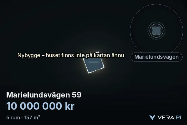 VERA PI's image of Marielundsvägen 59: the building in 3D, lit in blue, and the map around it