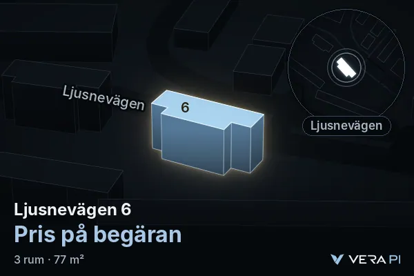 VERA PI's image of Ljusnevägen 6: the building in 3D, lit in blue, and the map around it