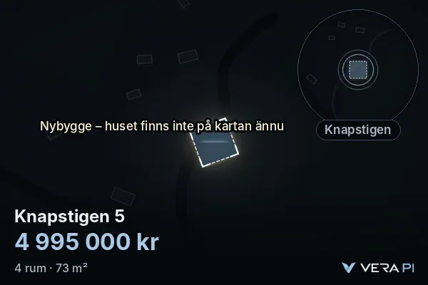 VERA PI's image of Knapstigen 5: the building in 3D, lit in blue, and the map around it