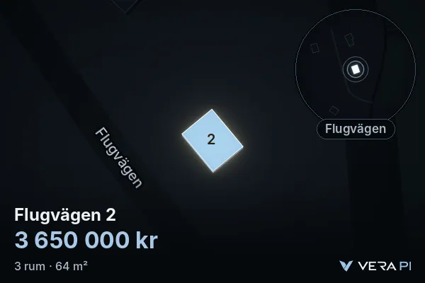 VERA PI:s bild av Flugvägen 2: huset i 3D, upplyst i blått, och kartan runt omkring