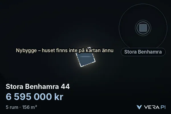 VERA PI's image of Stora Benhamra 44: the building in 3D, lit in blue, and the map around it