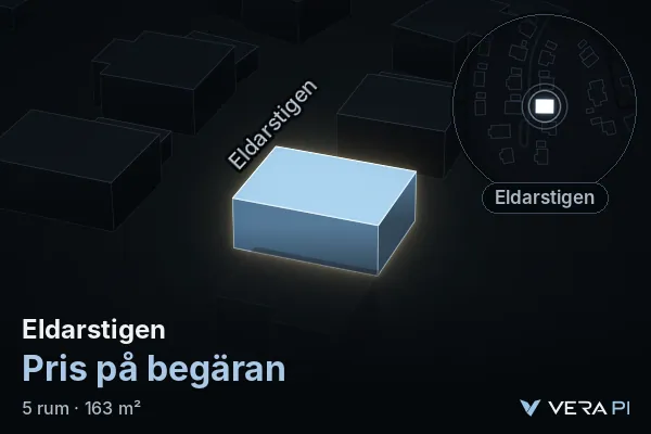 VERA PI's image of Eldarstigen: the building in 3D, lit in blue, and the map around it