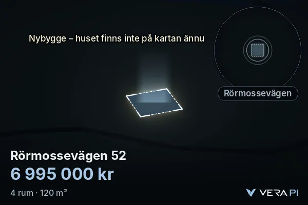VERA PI's image of Rörmossevägen 52: the building in 3D, lit in blue, and the map around it
