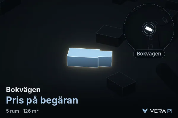 VERA PI's image of Bokvägen: the building in 3D, lit in blue, and the map around it