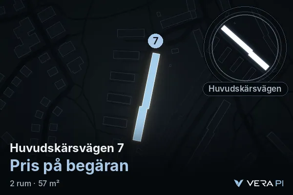 VERA PI's image of Huvudskärsvägen 7: the building in 3D, lit in blue, and the map around it