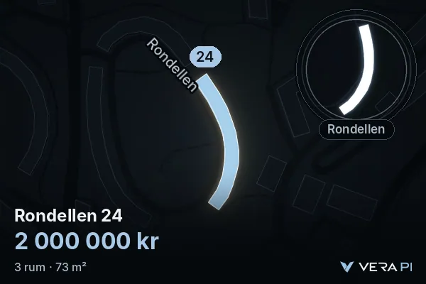 VERA PI's image of Rondellen 24: the building in 3D, lit in blue, and the map around it
