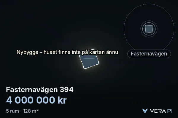 VERA PI's image of Fasternavägen 394: the building in 3D, lit in blue, and the map around it