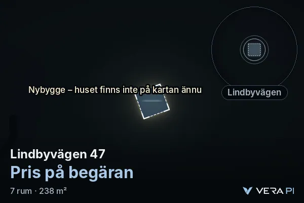 VERA PI's image of Lindbyvägen 47: the building in 3D, lit in blue, and the map around it