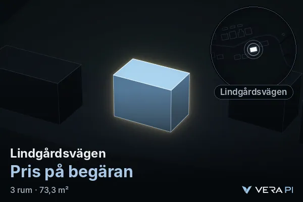VERA PI:s bild av Lindgårdsvägen: huset i 3D, upplyst i blått, och kartan runt omkring