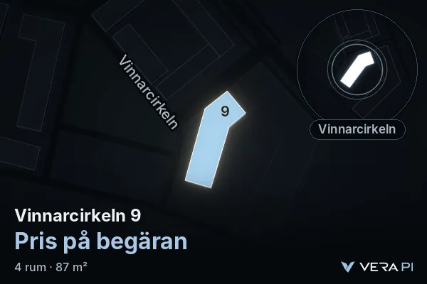 VERA PI:s bild av Vinnarcirkeln 9: huset i 3D, upplyst i blått, och kartan runt omkring