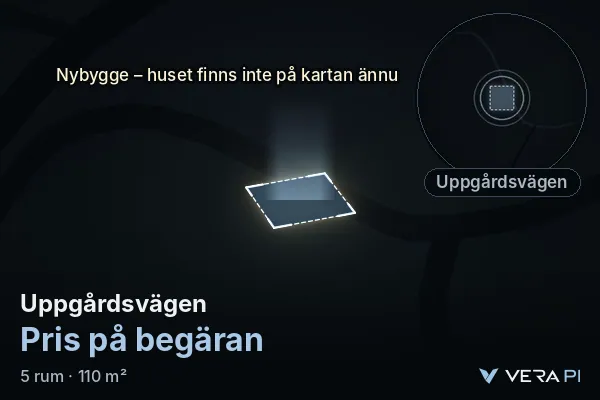 VERA PI's image of Uppgårdsvägen: the building in 3D, lit in blue, and the map around it