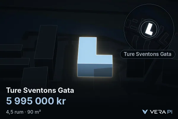 VERA PI's image of Ture Sventons Gata: the building in 3D, lit in blue, and the map around it