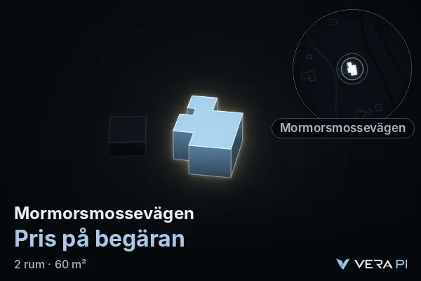 VERA PI's image of Mormorsmossevägen: the building in 3D, lit in blue, and the map around it