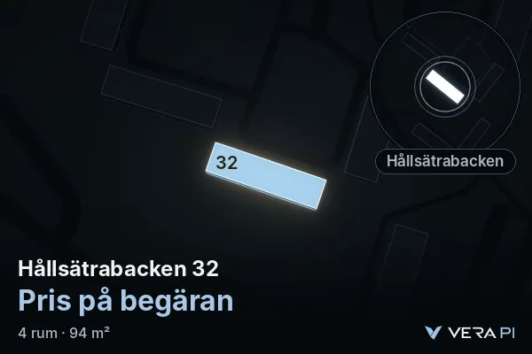 VERA PI's image of Hållsätrabacken 32: the building in 3D, lit in blue, and the map around it