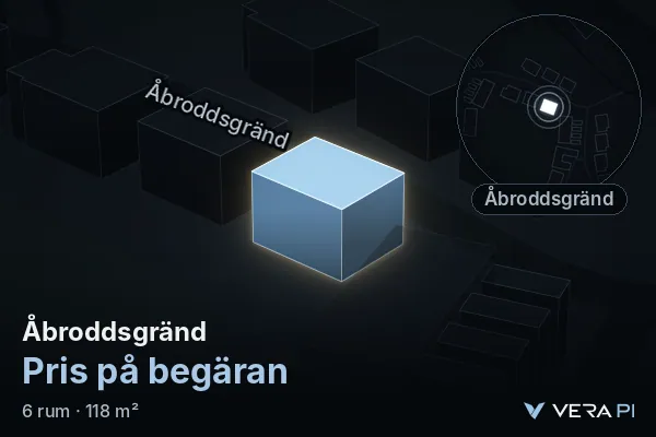 VERA PI:s bild av Åbroddsgränd: huset i 3D, upplyst i blått, och kartan runt omkring