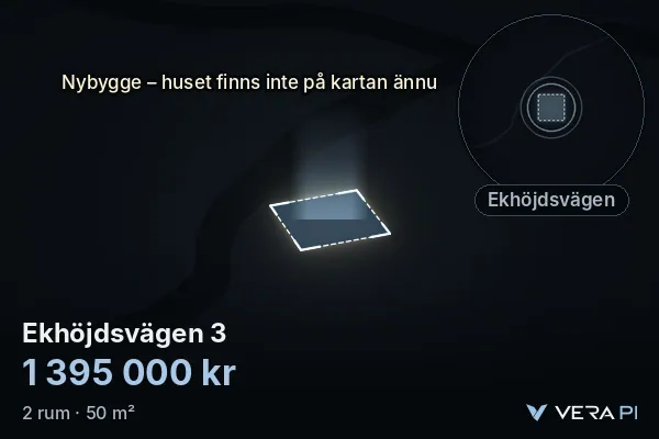 VERA PI's image of Ekhöjdsvägen 3: the building in 3D, lit in blue, and the map around it